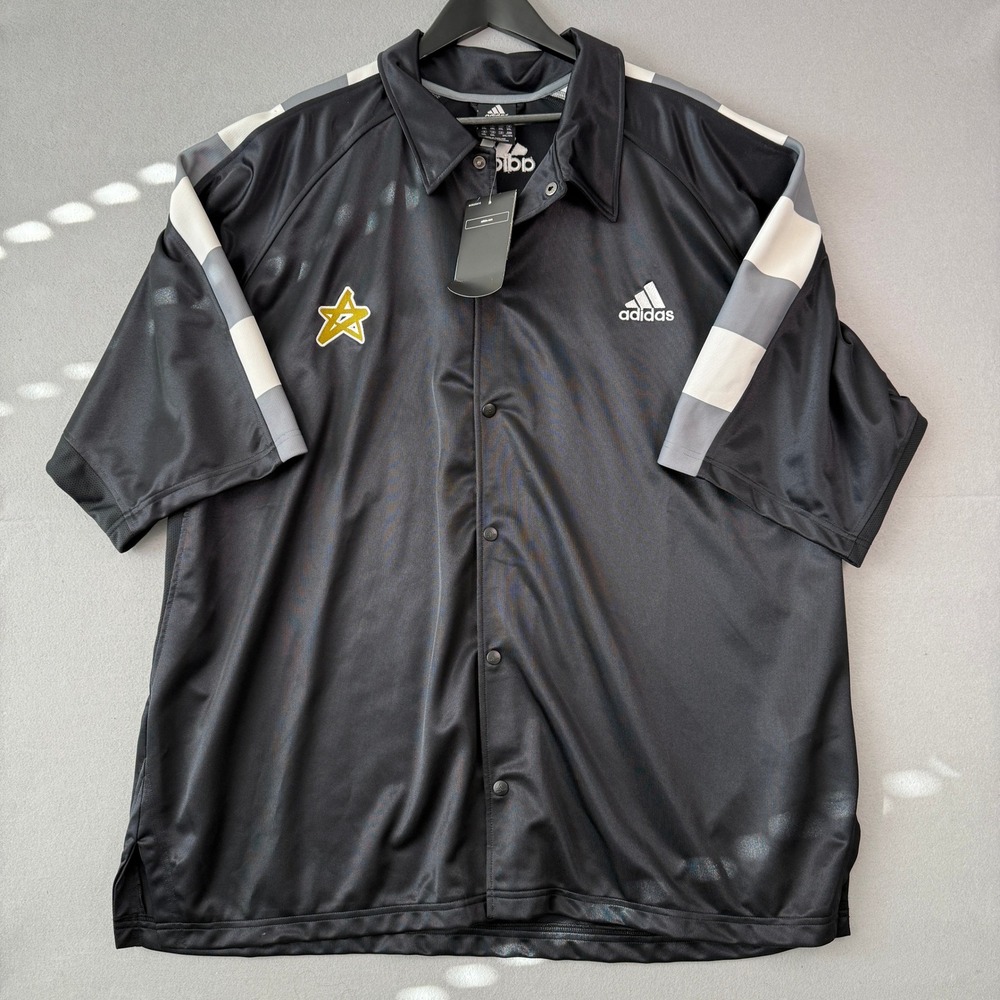 Adidas Superstar Baseball Jersey Mens 3XL Black Gold Snap Button Logo Shirt NWT